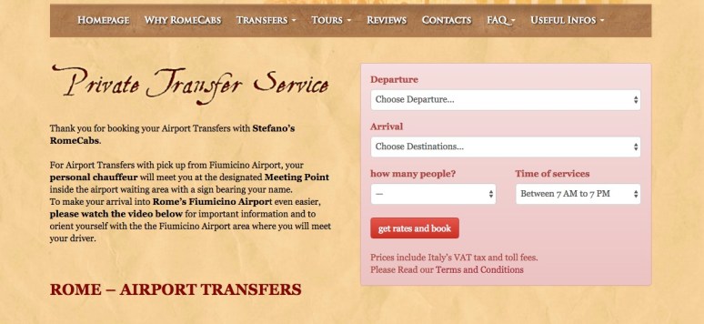 Rome Cabs Transfers Booking Page