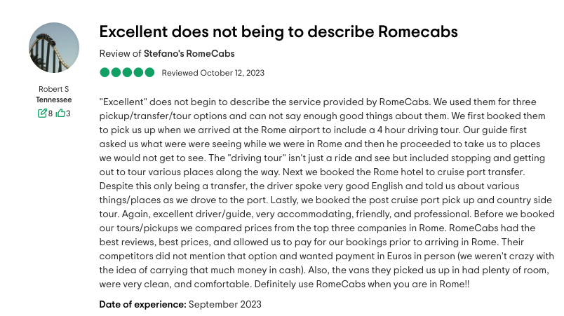 Robert S - RomeCabs Customer Reviews
